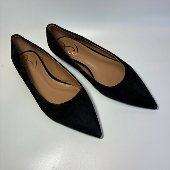 Sam Edelman Black Suede Flats 8 Pointy Quiet Luxury Old Money Elegance - Picture 2 of 4